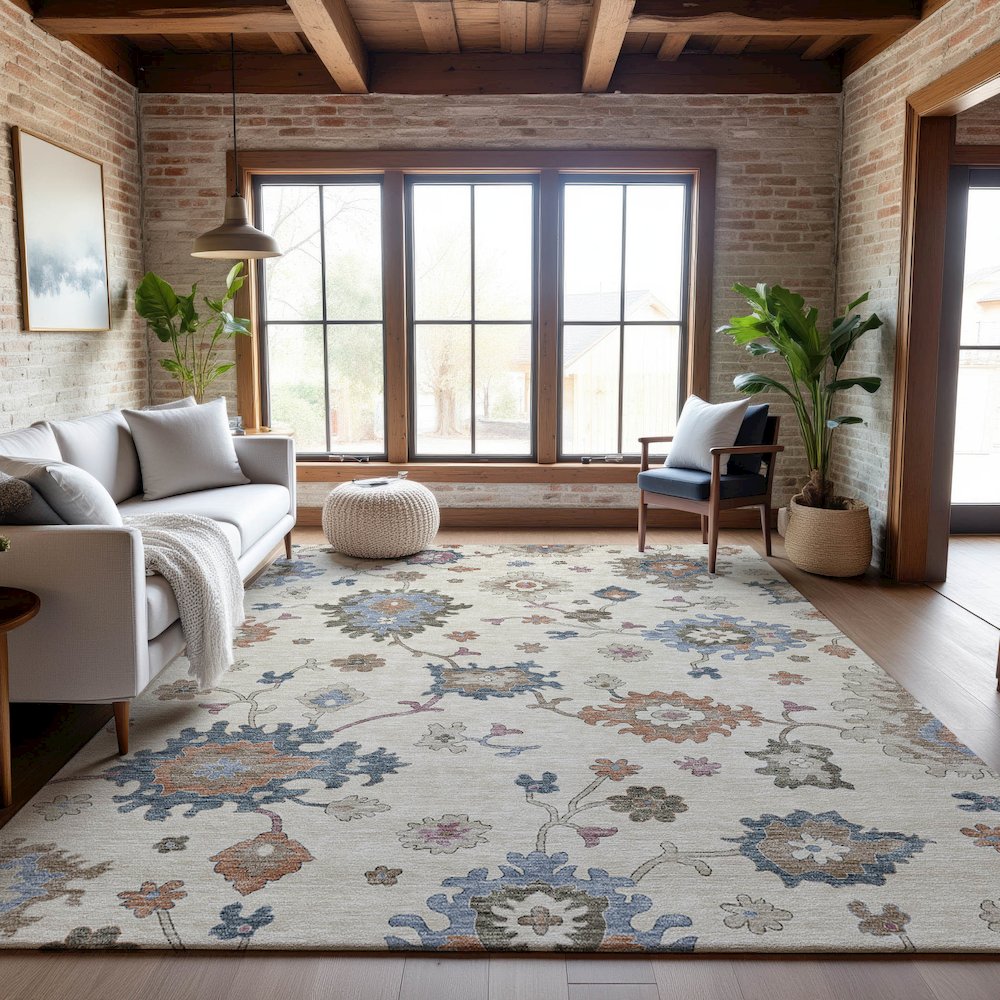 Premium Machine Washable Mayfield AMF1218 Ivory 5' x 7'6" Rug. Picture 5