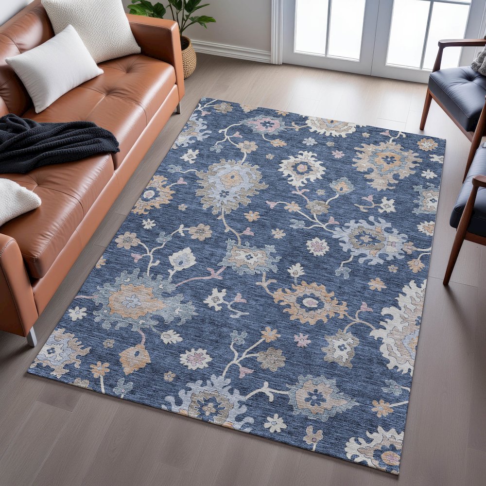 Premium Machine Washable Mayfield AMF1218 Navy 5' x 7'6" Rug. Picture 6