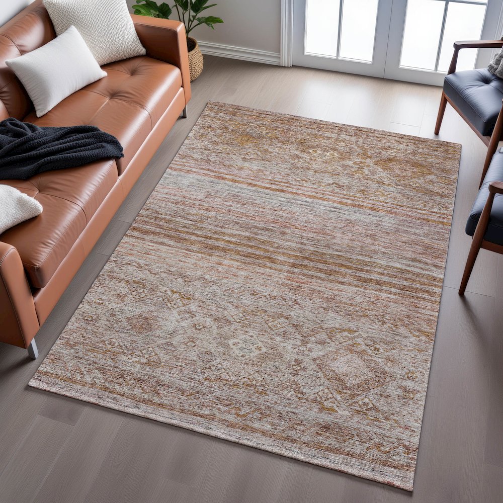 Premium Machine Washable Mayfield AMF1219 Copper 5' x 7'6" Rug. Picture 6