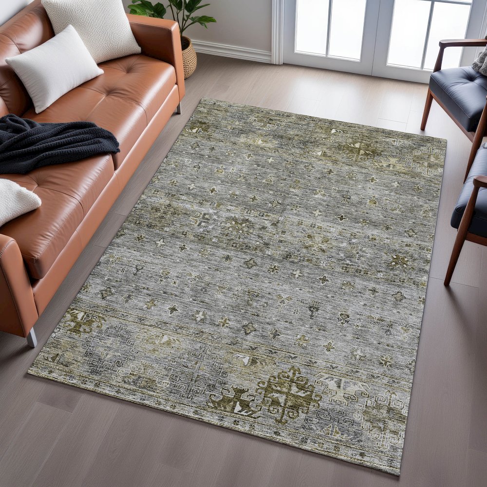Premium Machine Washable Mayfield AMF1220 Pewter 5' x 7'6" Rug. Picture 6