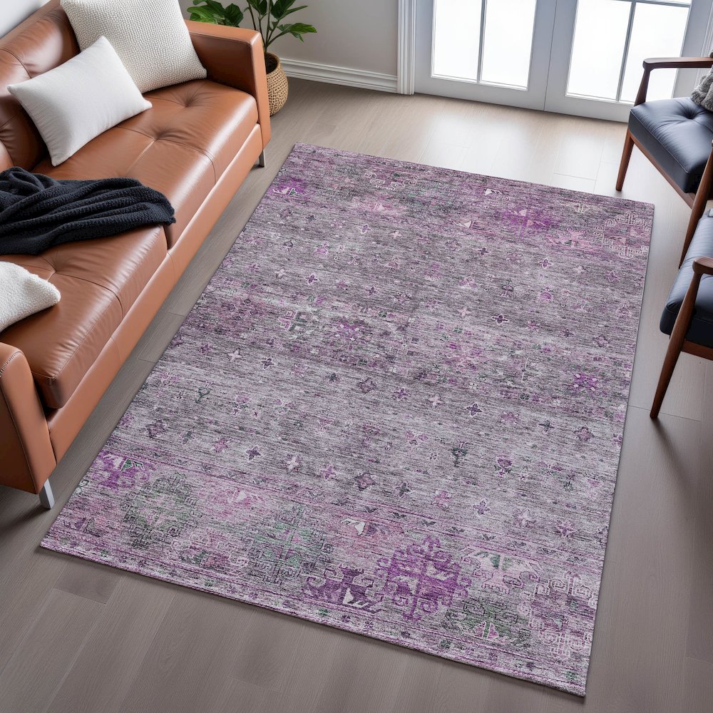 Premium Machine Washable Mayfield AMF1220 Purple 5' x 7'6" Rug. Picture 6
