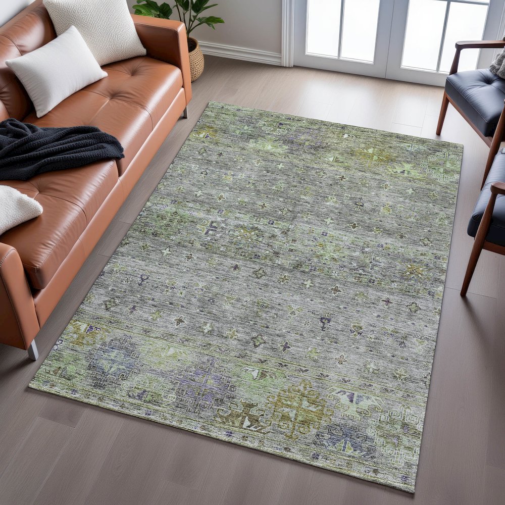 Premium Machine Washable Mayfield AMF1220 Sage 5' x 7'6" Rug. Picture 6
