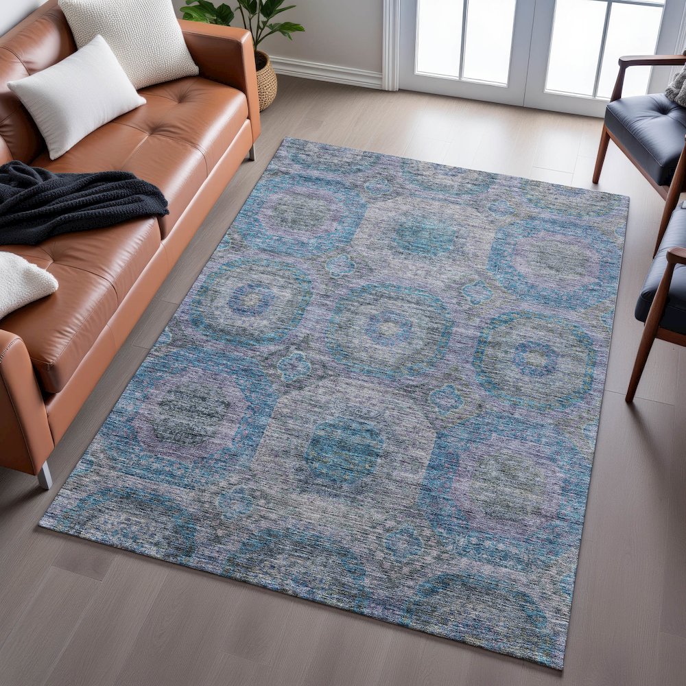 Premium Machine Washable Mayfield AMF1221 Blue 5' x 7'6" Rug. Picture 6