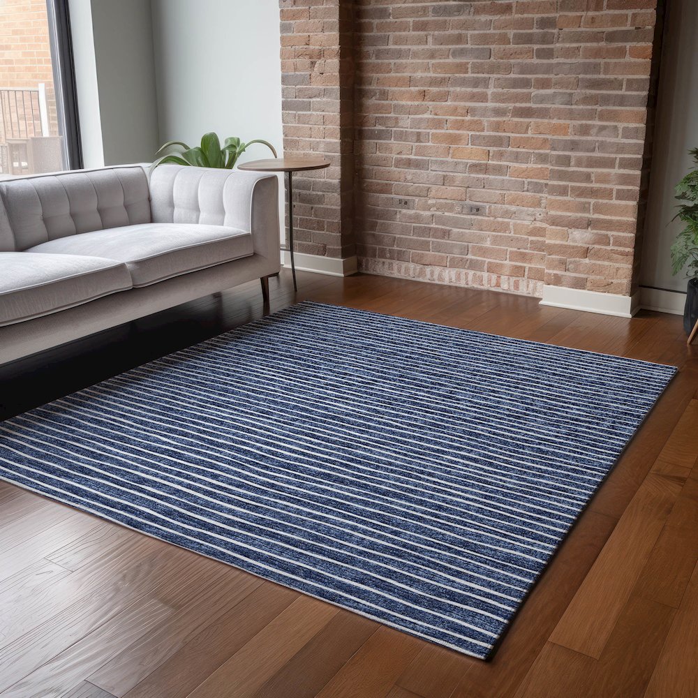 Premium Machine Washable Mayfield  Navy 5' x 7'6" Rug. Picture 6