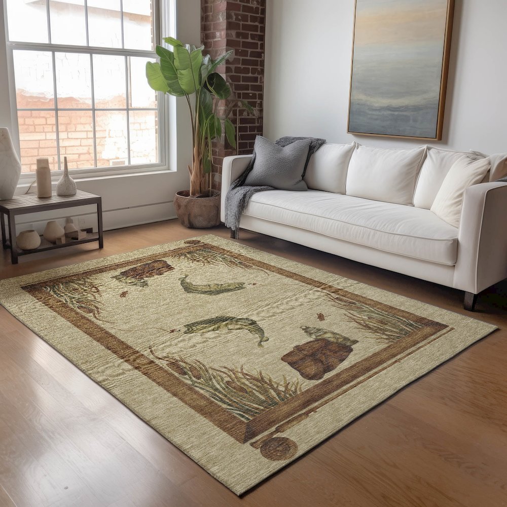 Premium Machine Washable Mayfield  Khaki 5' x 7'6" Rug. Picture 5