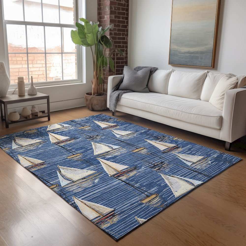 Premium Machine Washable Mayfield  Navy 5' x 7'6" Rug. Picture 5