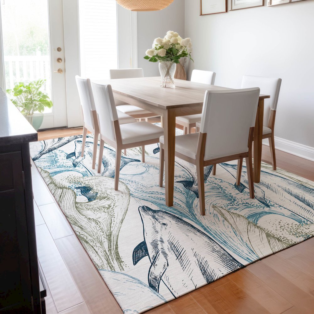 Premium Machine Washable Mayfield  Ivory 5' x 7'6" Rug. Picture 6