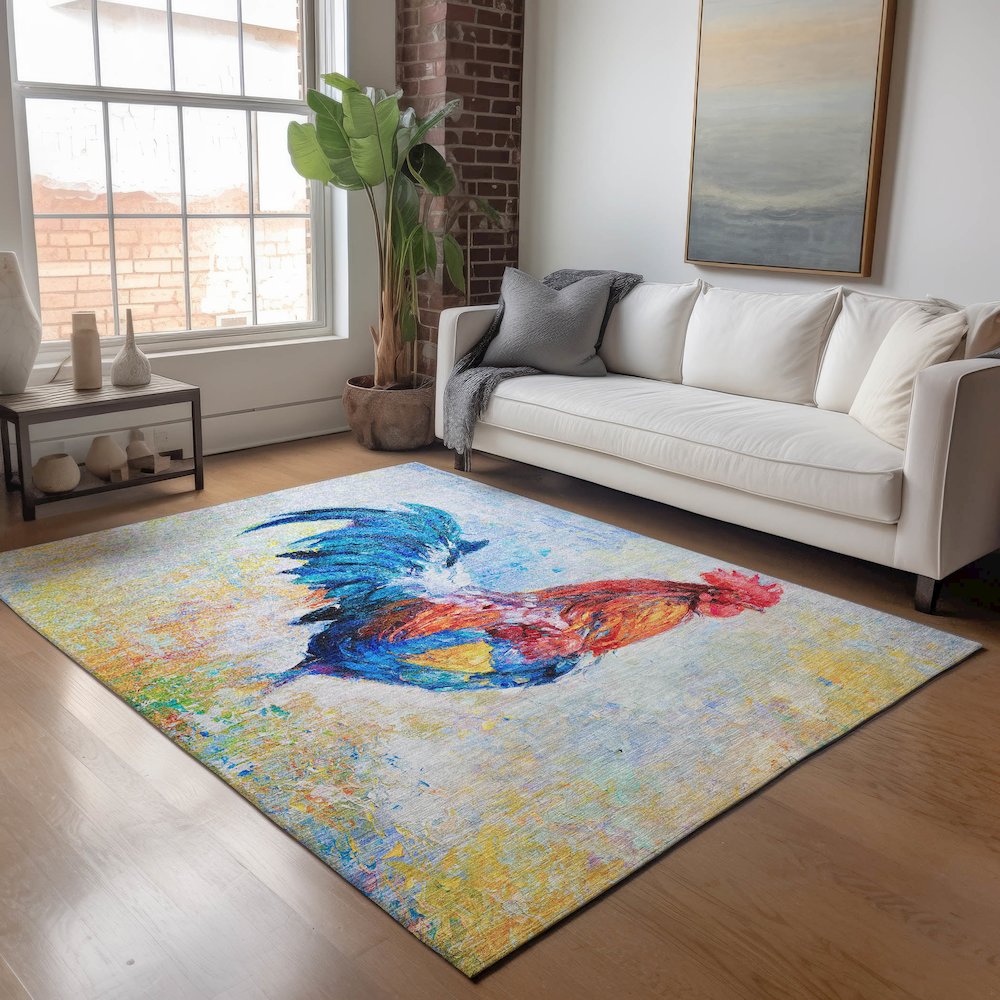Premium Machine Washable Mayfield  Blue 5' x 7'6" Rug. Picture 5