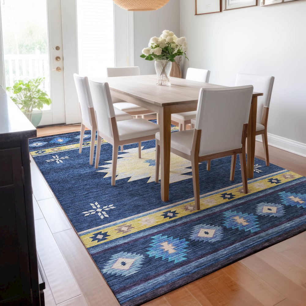 Premium Machine Washable Mayfield  Blue 5' x 7'6" Rug. Picture 6