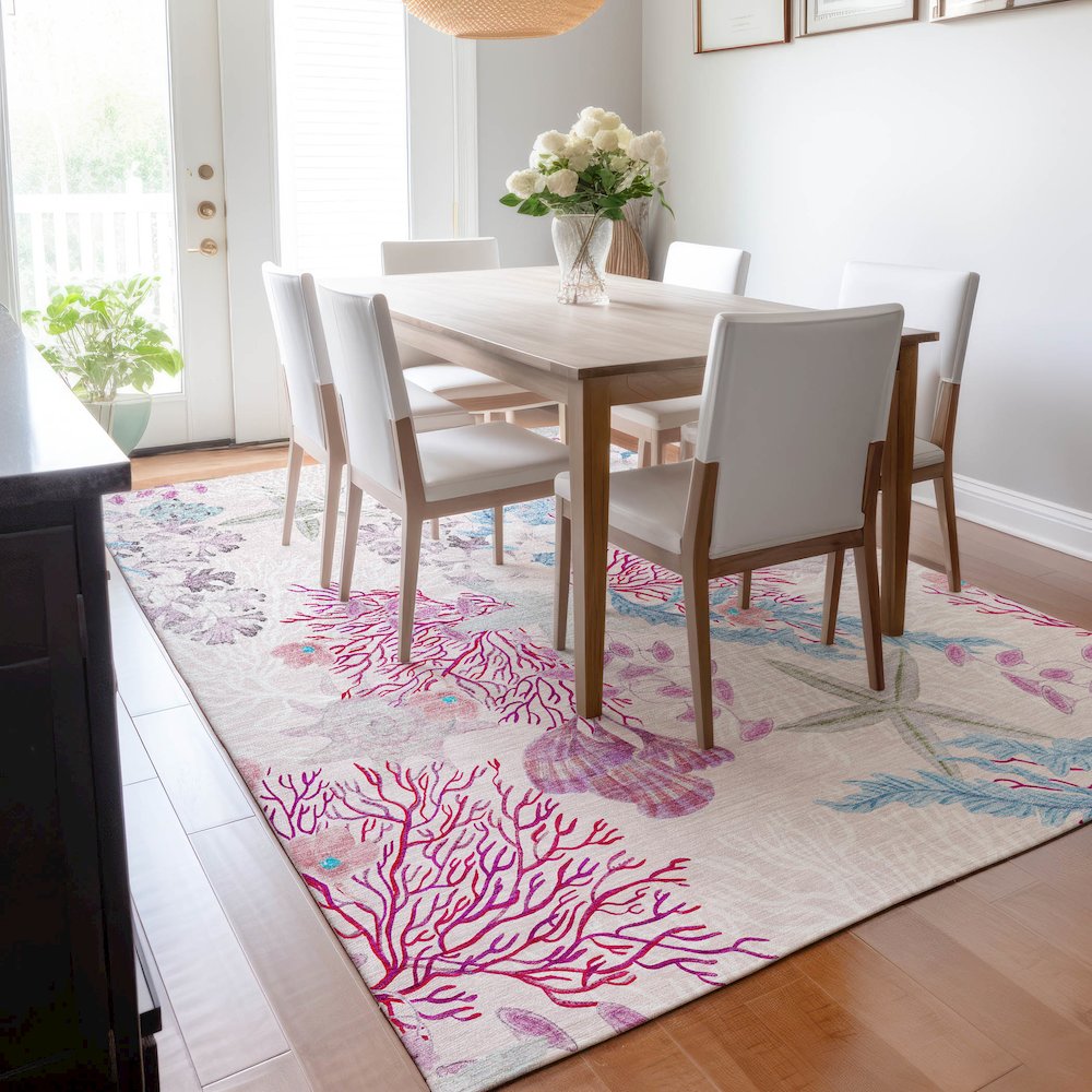 Premium Machine Washable Mayfield  Raspberry 5' x 7'6" Rug. Picture 6