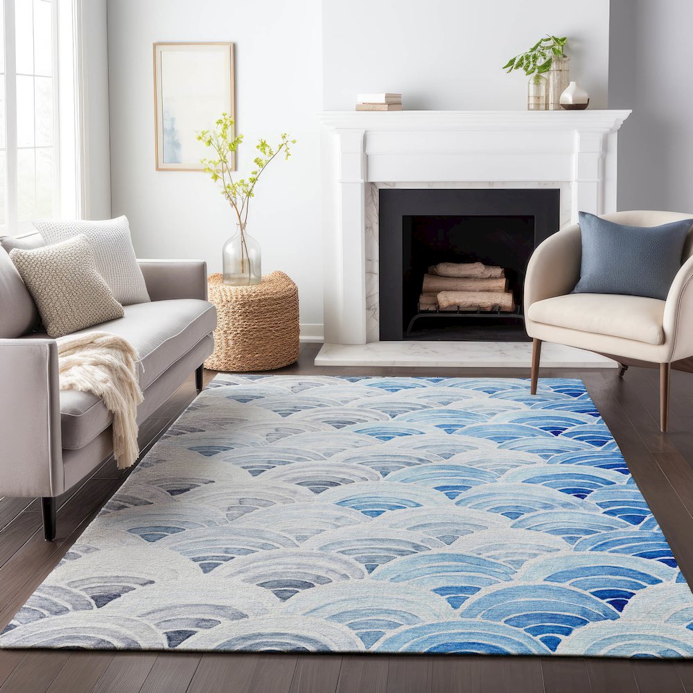Premium Machine Washable Mayfield  Blue 5' x 7'6" Rug. Picture 6
