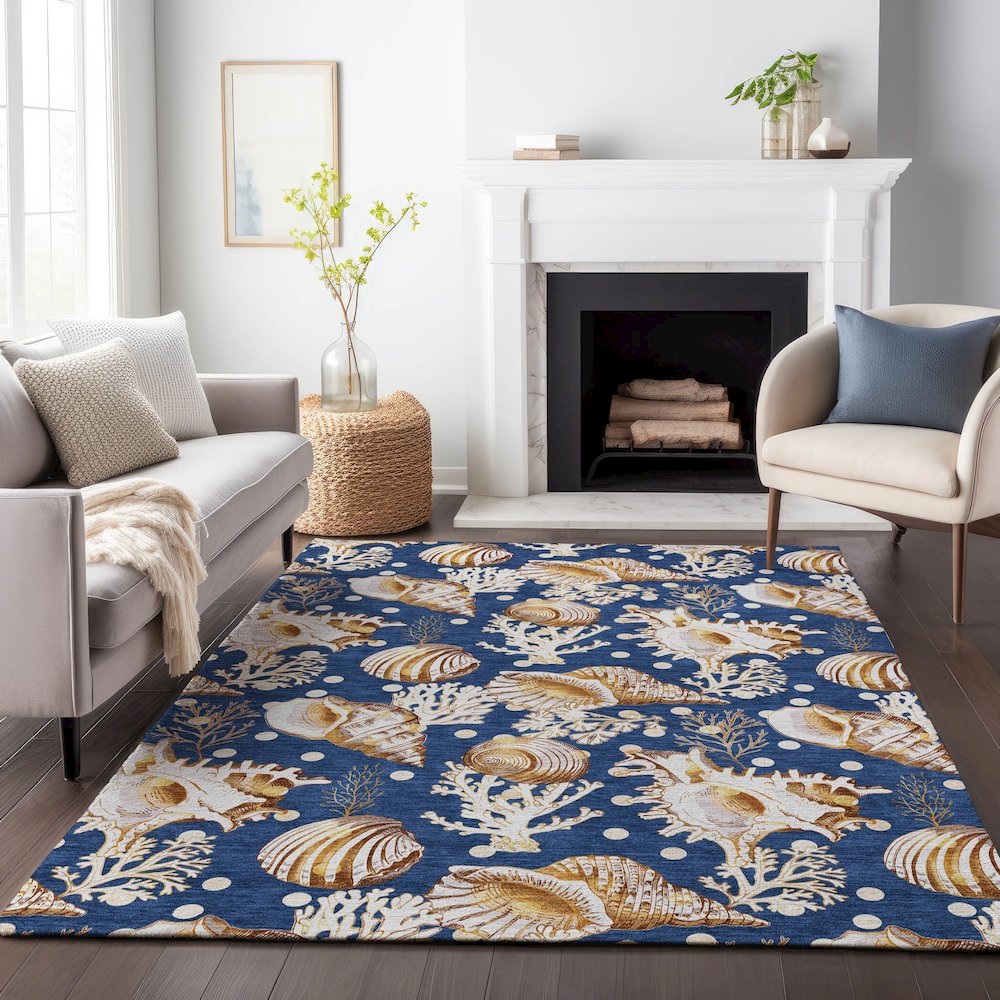 Premium Machine Washable Mayfield  Blue 5' x 7'6" Rug. Picture 6