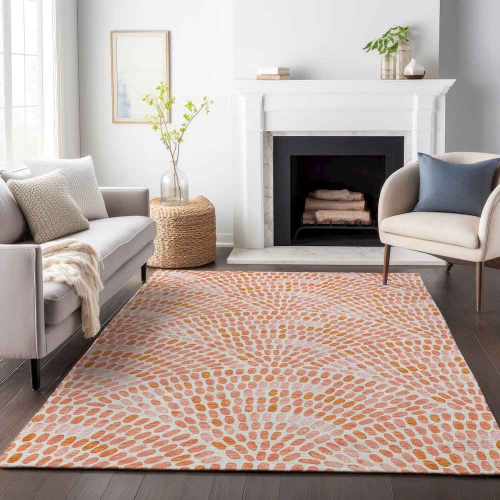 Premium Machine Washable Mayfield  Peach 5' x 7'6" Rug. Picture 6