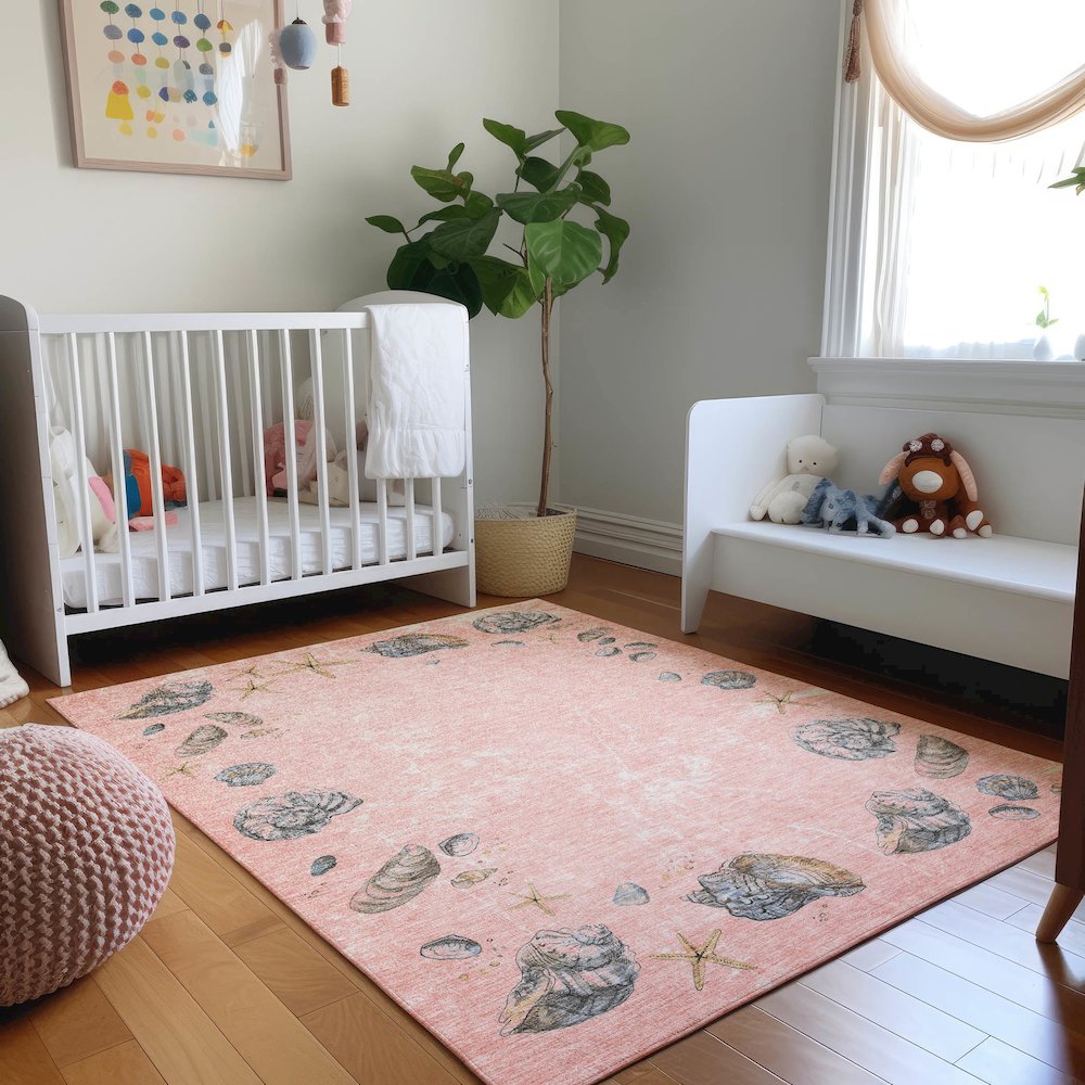 Premium Machine Washable Mayfield  Peach 5' x 7'6" Rug. Picture 5