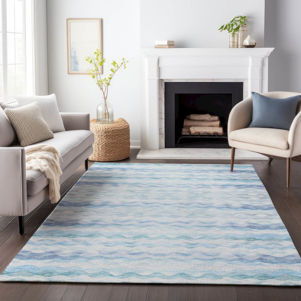 Premium Machine Washable Mayfield  Blue 5' x 7'6" Rug. Picture 6