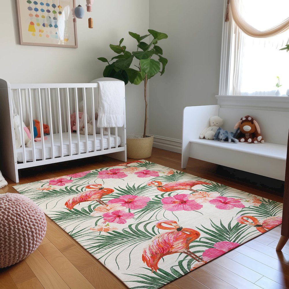 Premium Machine Washable Mayfield  Pink 5' x 7'6" Rug. Picture 5