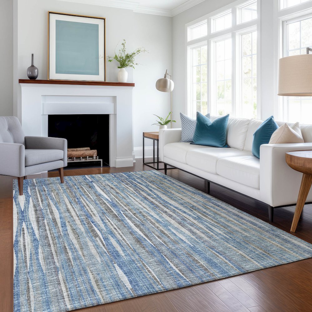 Premium Machine Washable Mayfield  Blue 5' x 7'6" Rug. Picture 5
