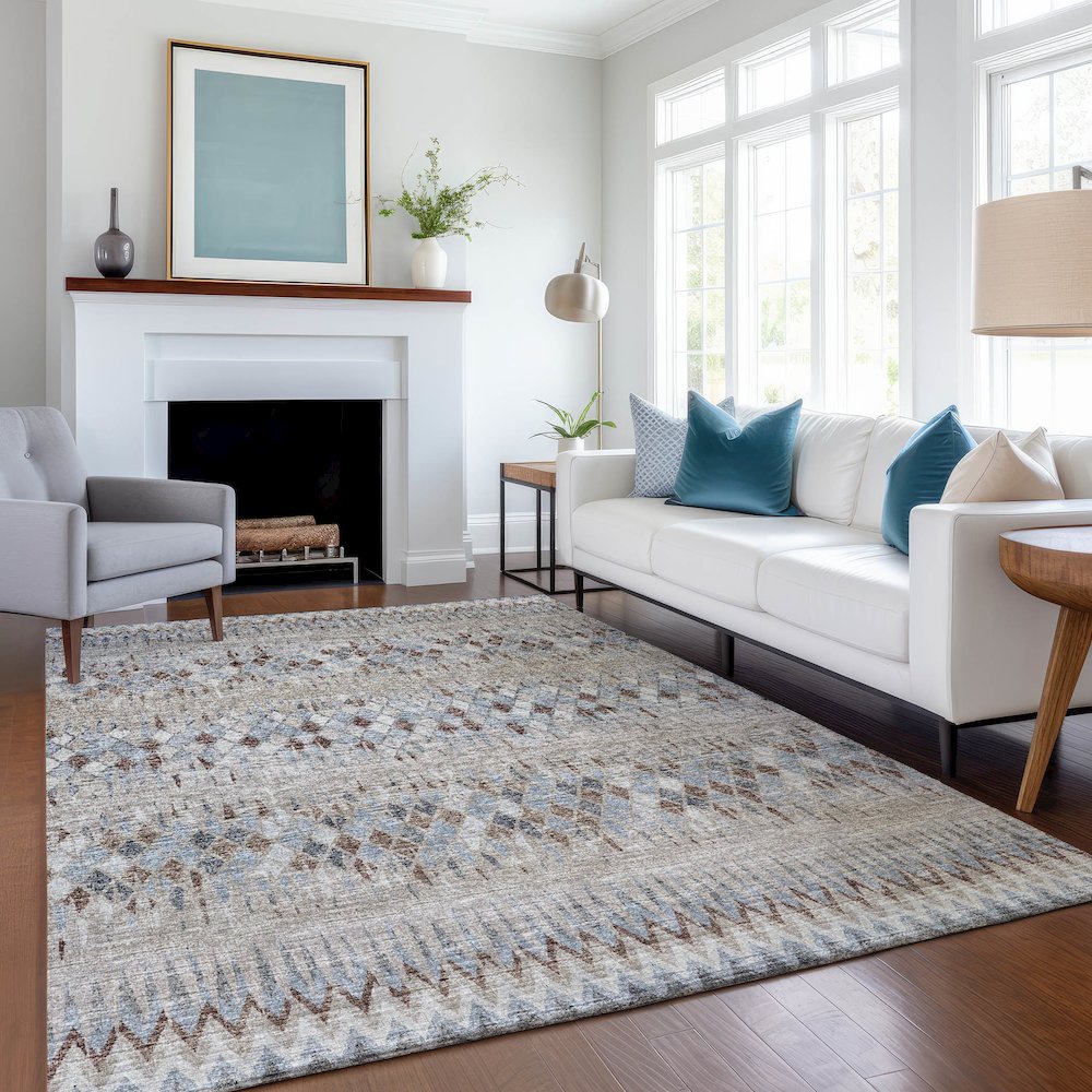 Premium Machine Washable Mayfield  Blue 5' x 7'6" Rug. Picture 5