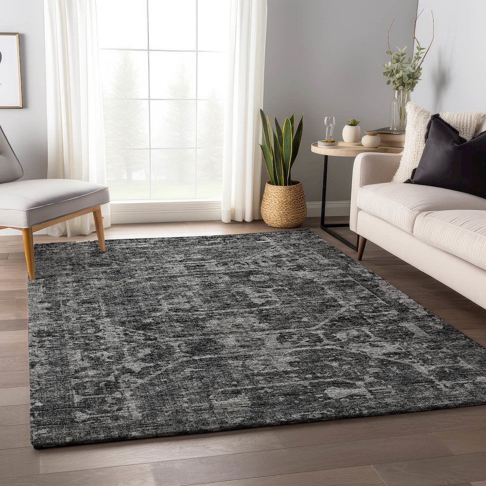 Premium Machine Washable Mayfield  Black 5' x 7'6" Rug. Picture 5