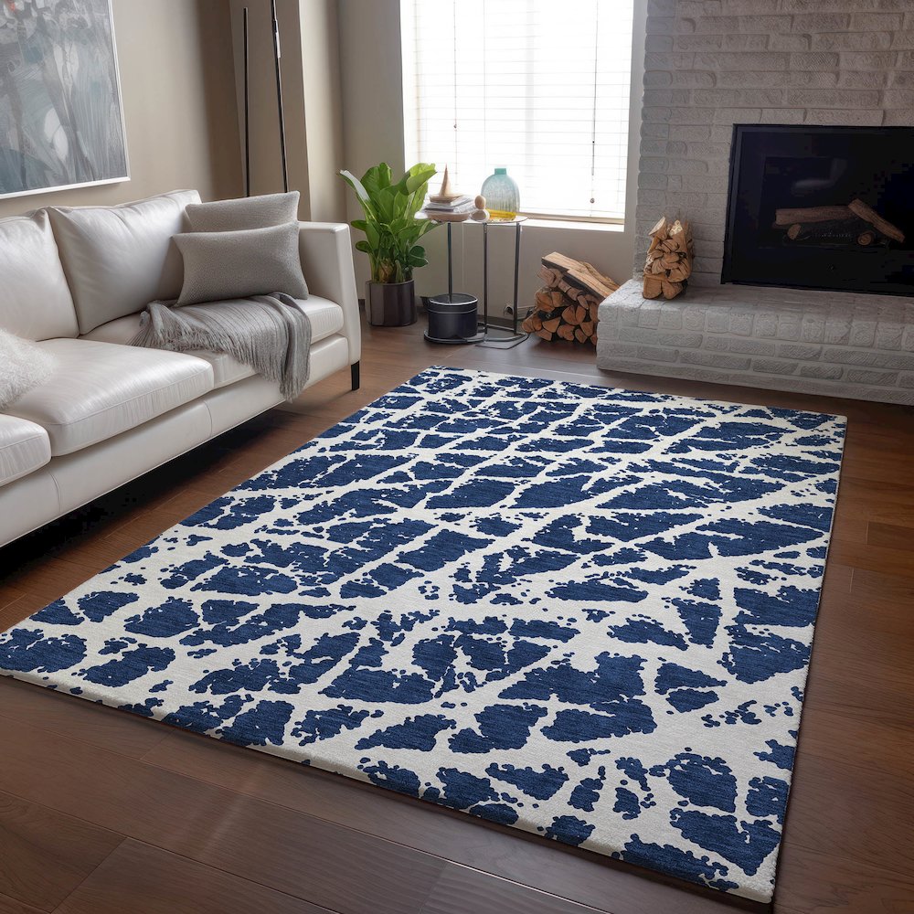 Premium Machine Washable Mayfield  Navy 5' x 7'6" Rug. Picture 6