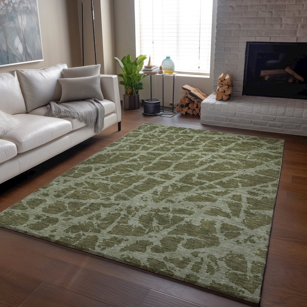 Premium Machine Washable Mayfield  Olive 5' x 7'6" Rug. Picture 6