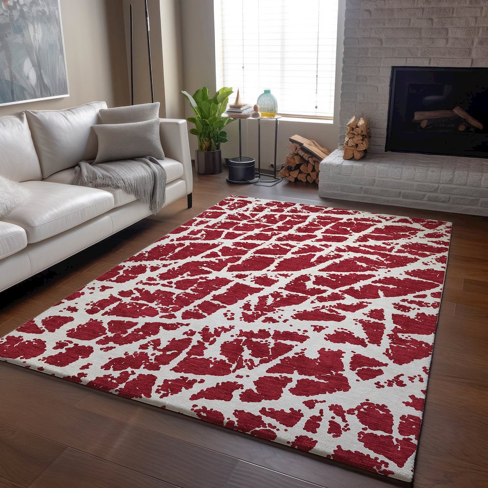 Premium Machine Washable Mayfield  Red 5' x 7'6" Rug. Picture 6