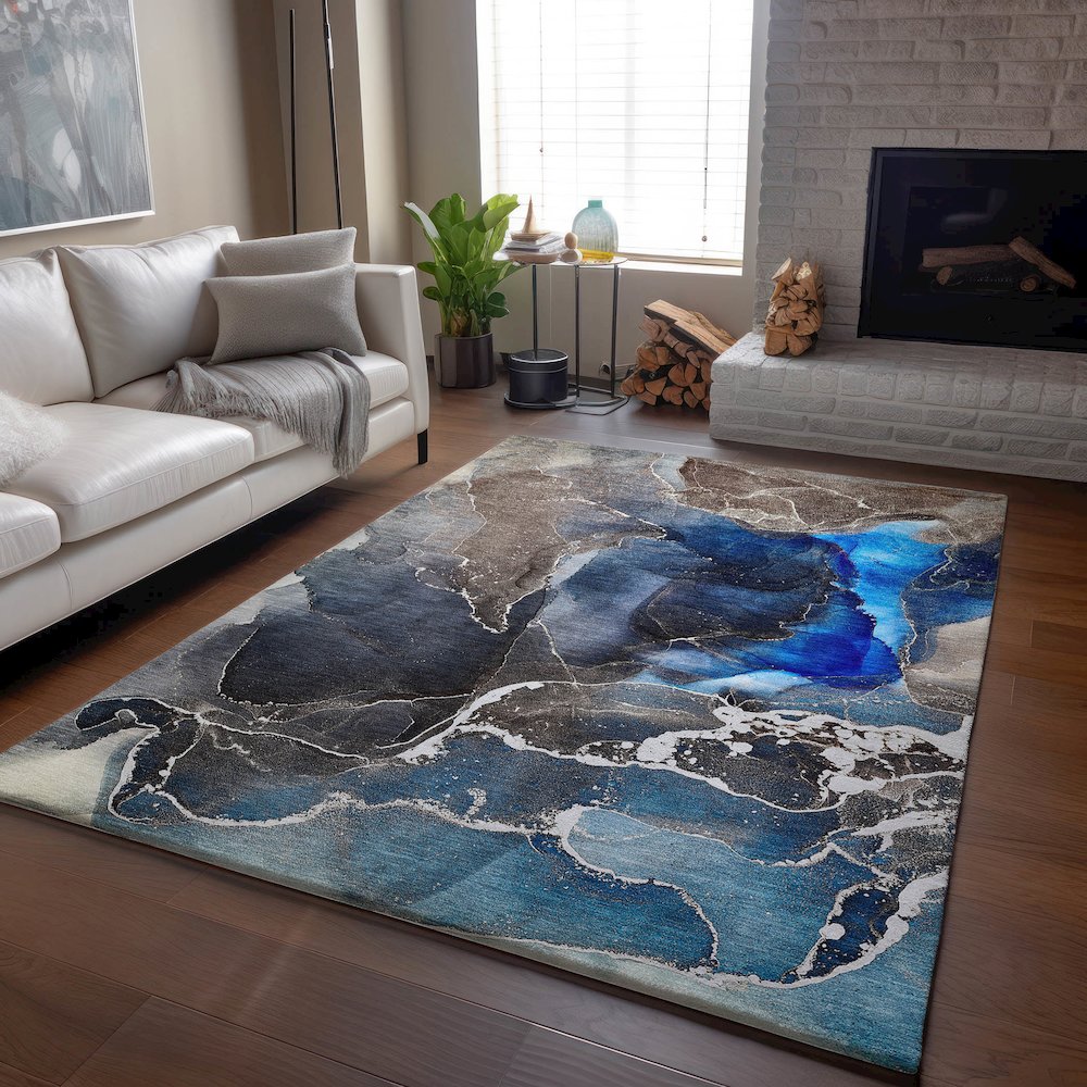Premium Machine Washable Mayfield  Navy 5' x 7'6" Rug. Picture 6