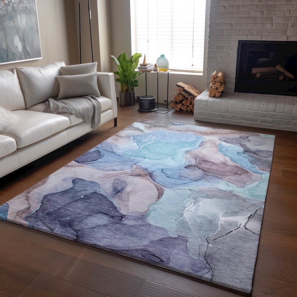 Premium Machine Washable Mayfield  Navy 5' x 7'6" Rug. Picture 6