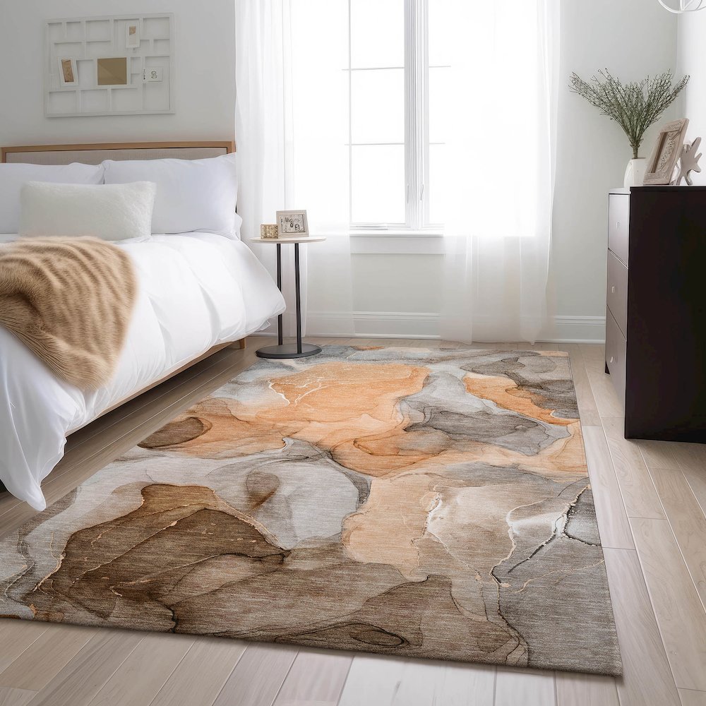 Premium Machine Washable Mayfield  Orange 5' x 7'6" Rug. Picture 5