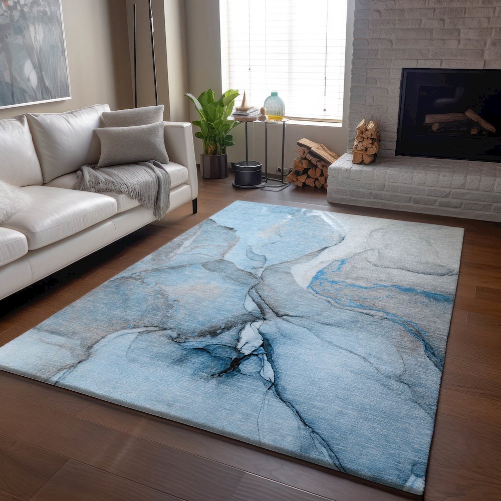 Premium Machine Washable Mayfield  Blue 5' x 7'6" Rug. Picture 6