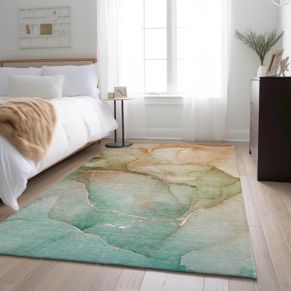Premium Machine Washable Mayfield  Teal 5' x 7'6" Rug. Picture 5