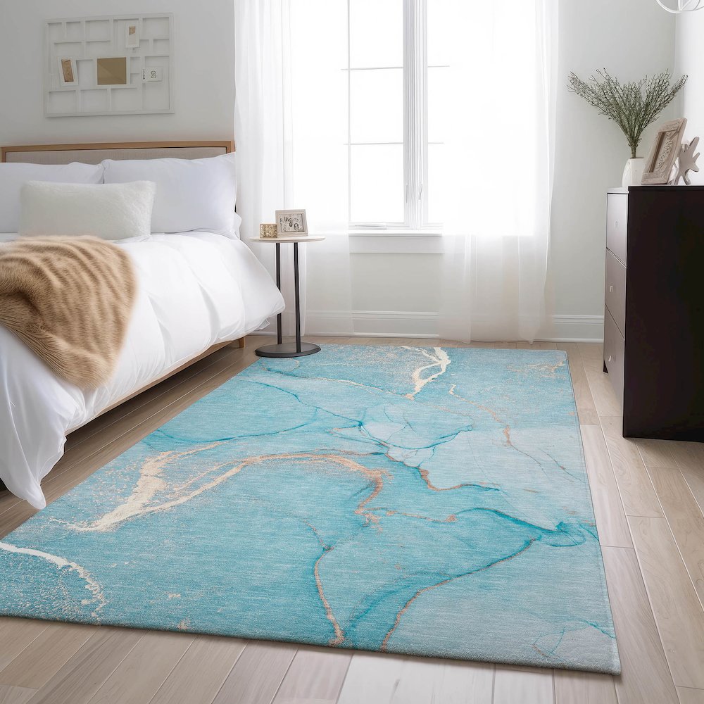 Premium Machine Washable Mayfield  Teal 5' x 7'6" Rug. Picture 5