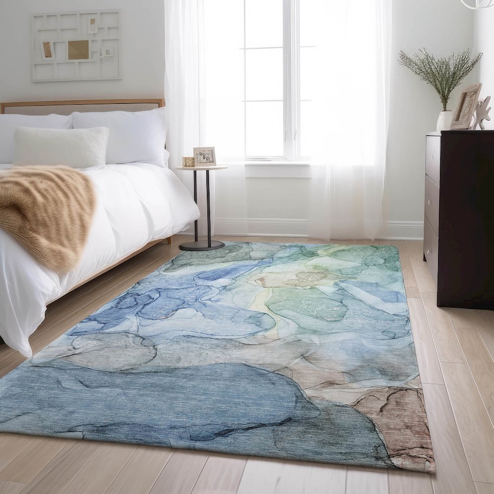 Premium Machine Washable Mayfield  Blue 5' x 7'6" Rug. Picture 5