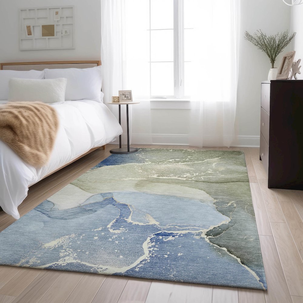Premium Machine Washable Mayfield  Blue 5' x 7'6" Rug. Picture 5