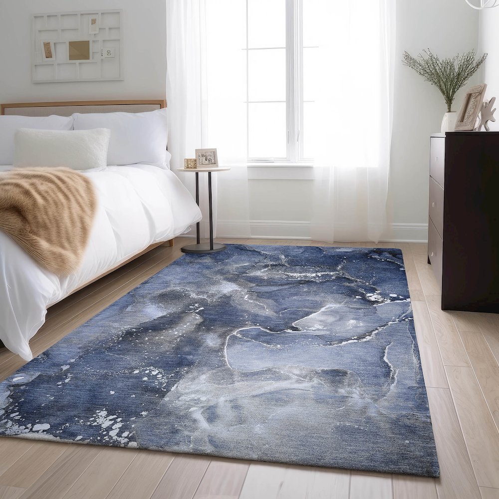 Premium Machine Washable Mayfield  Navy 5' x 7'6" Rug. Picture 5