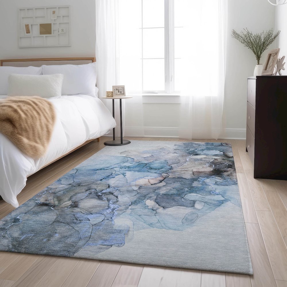 Premium Machine Washable Mayfield  Blue 5' x 7'6" Rug. Picture 5