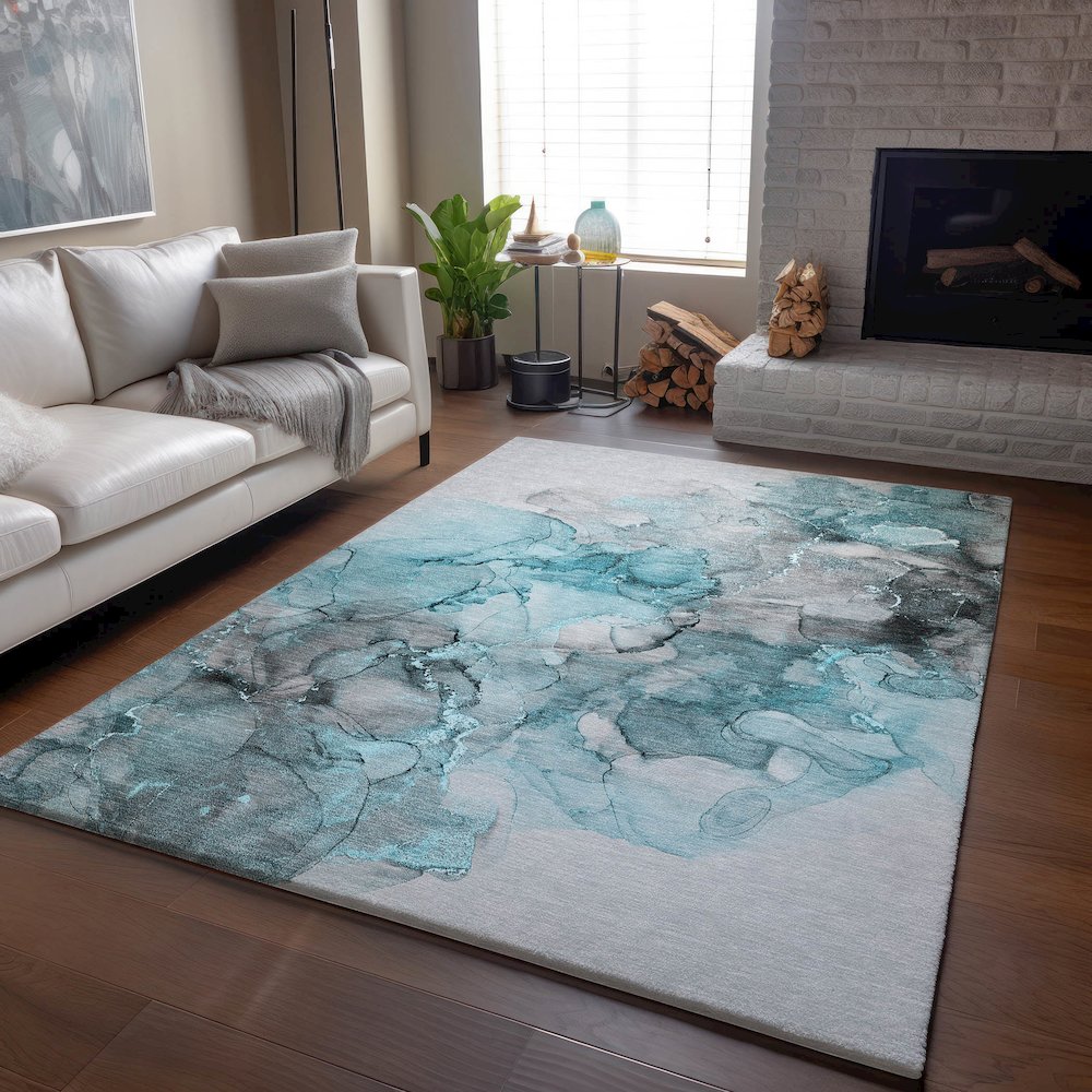 Premium Machine Washable Mayfield  Teal 5' x 7'6" Rug. Picture 6