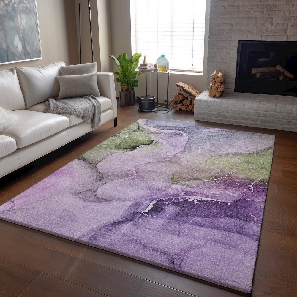 Premium Machine Washable Mayfield  Purple 5' x 7'6" Rug. Picture 6