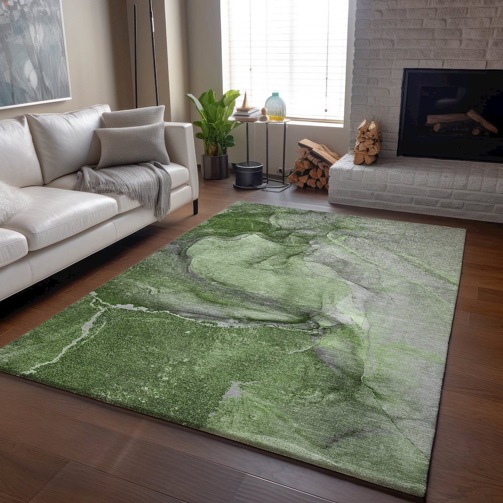 Premium Machine Washable Mayfield  Olive 5' x 7'6" Rug. Picture 6