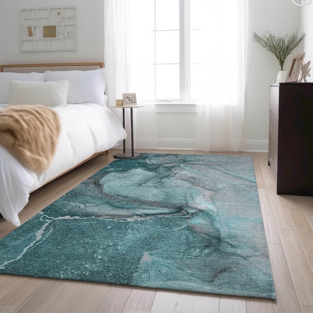 Premium Machine Washable Mayfield  Teal 5' x 7'6" Rug. Picture 5