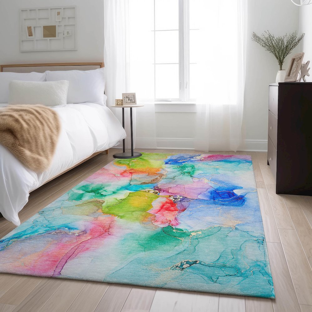 Premium Machine Washable Mayfield  Blue 5' x 7'6" Rug. Picture 5