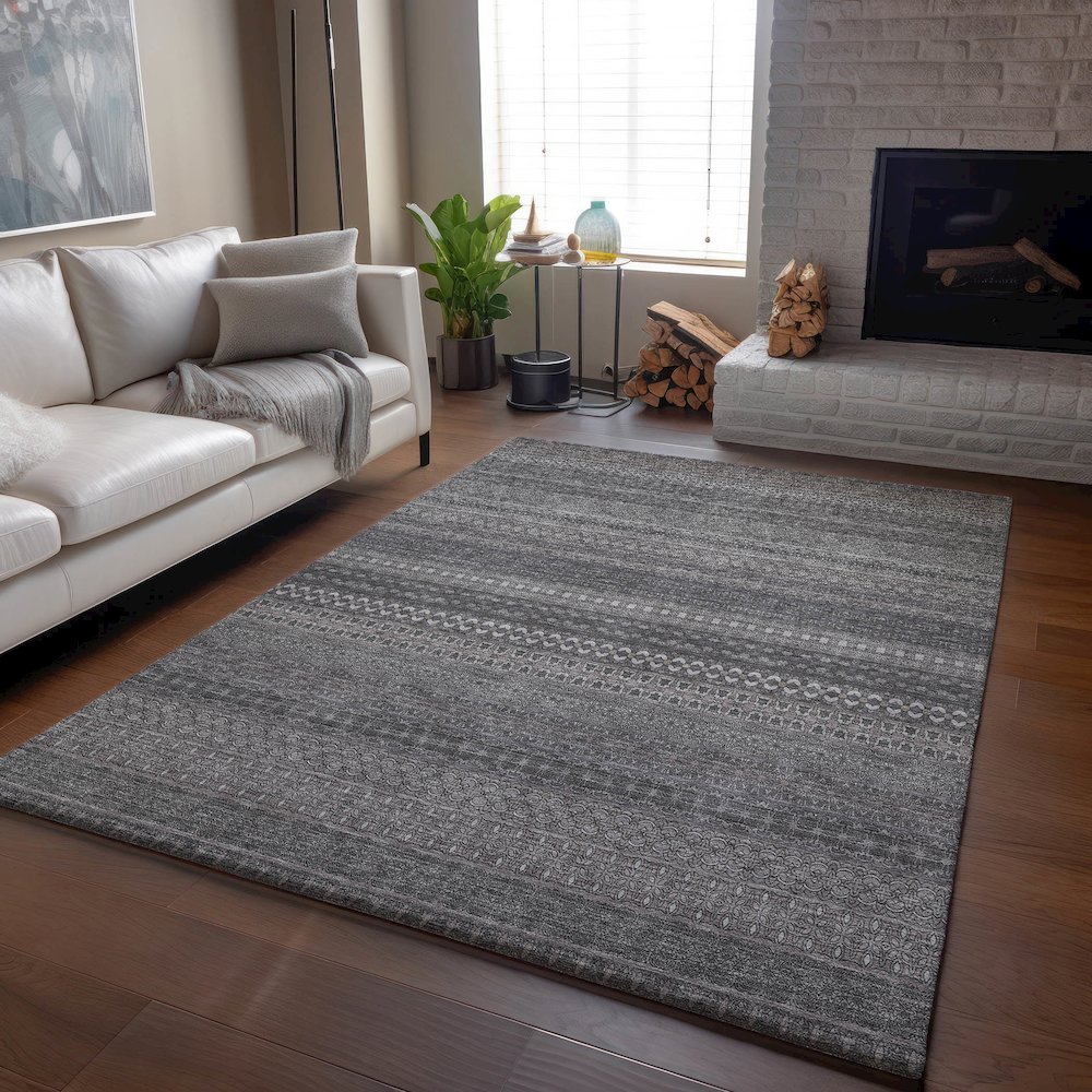 Premium Machine Washable Mayfield  Gray 5' x 7'6" Rug. Picture 6