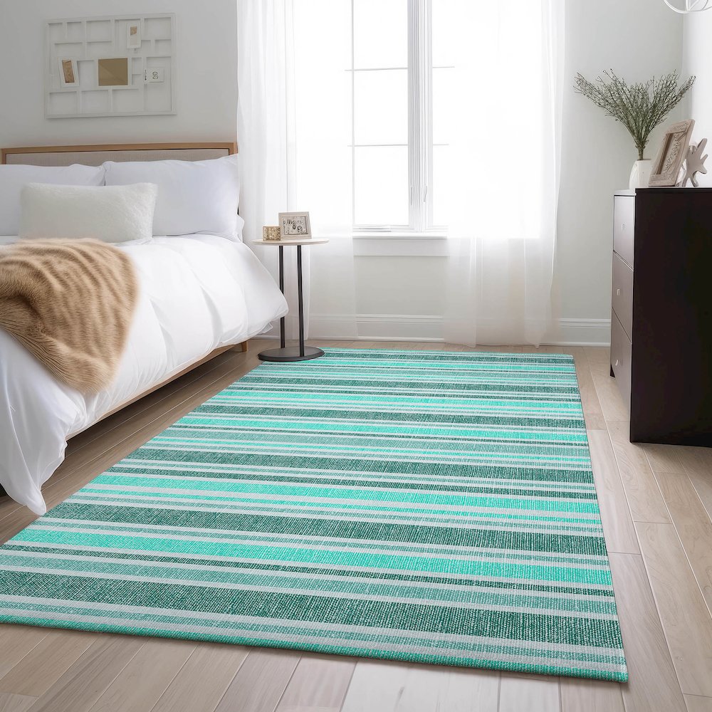 Premium Machine Washable Mayfield  Turquoise 5' x 7'6" Rug. Picture 5