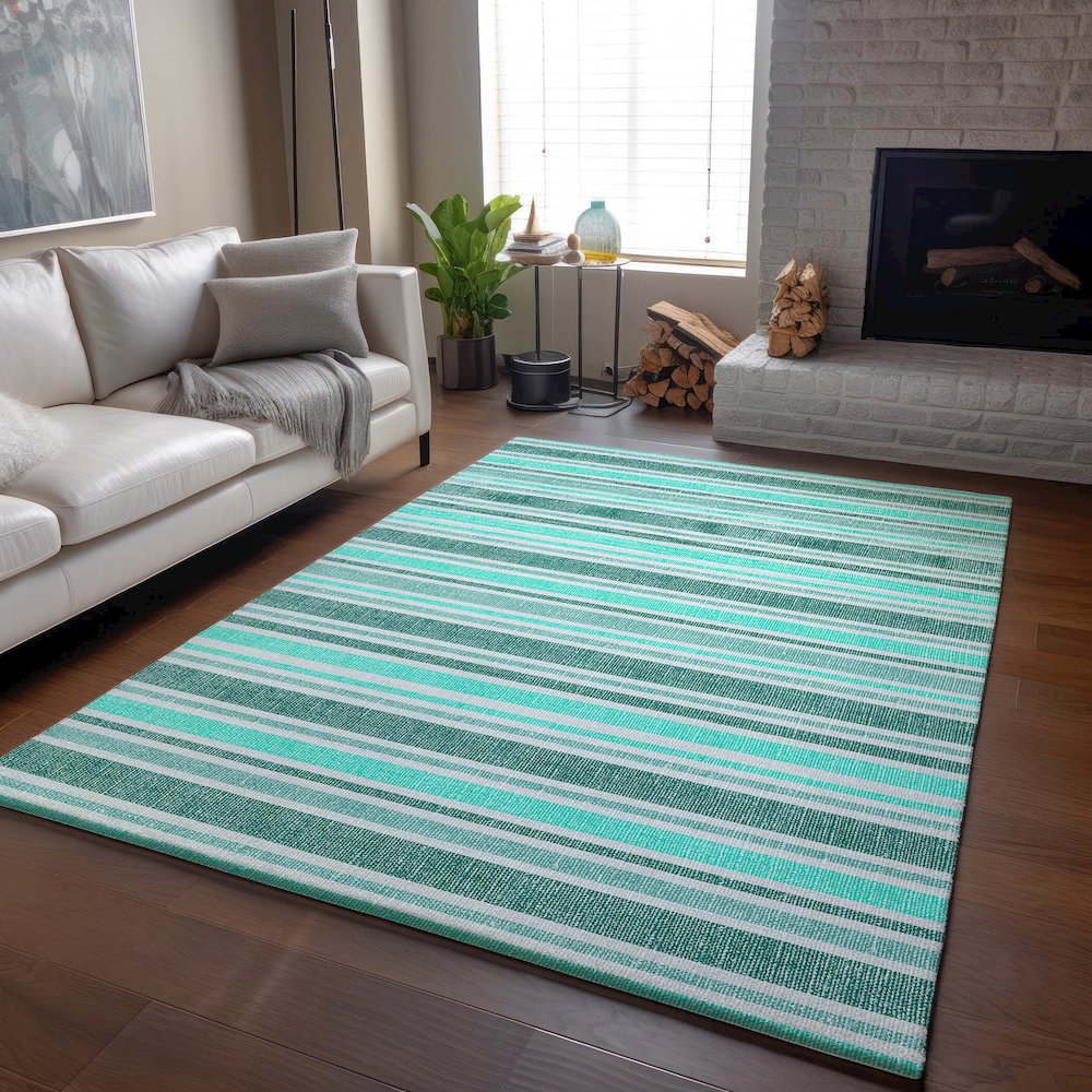 Premium Machine Washable Mayfield  Turquoise 5' x 7'6" Rug. Picture 6
