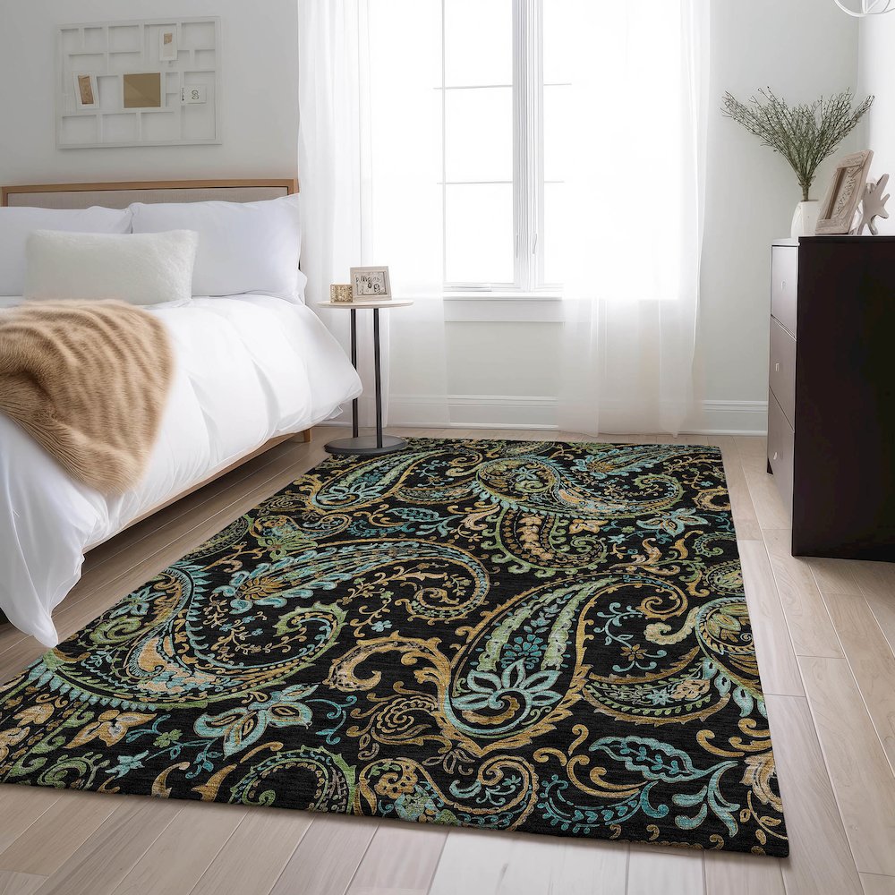 Premium Machine Washable Mayfield  Black 5' x 7'6" Rug. Picture 5