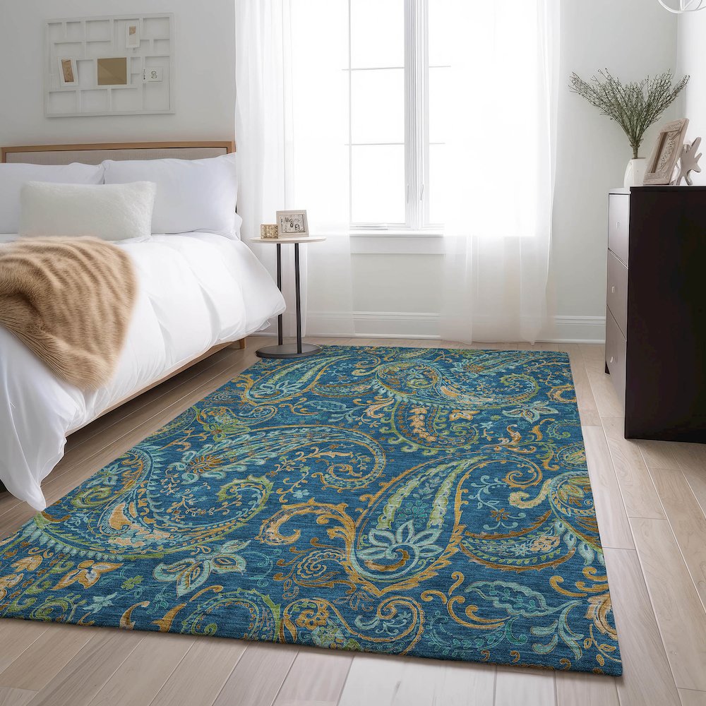 Premium Machine Washable Mayfield  Navy 5' x 7'6" Rug. Picture 5