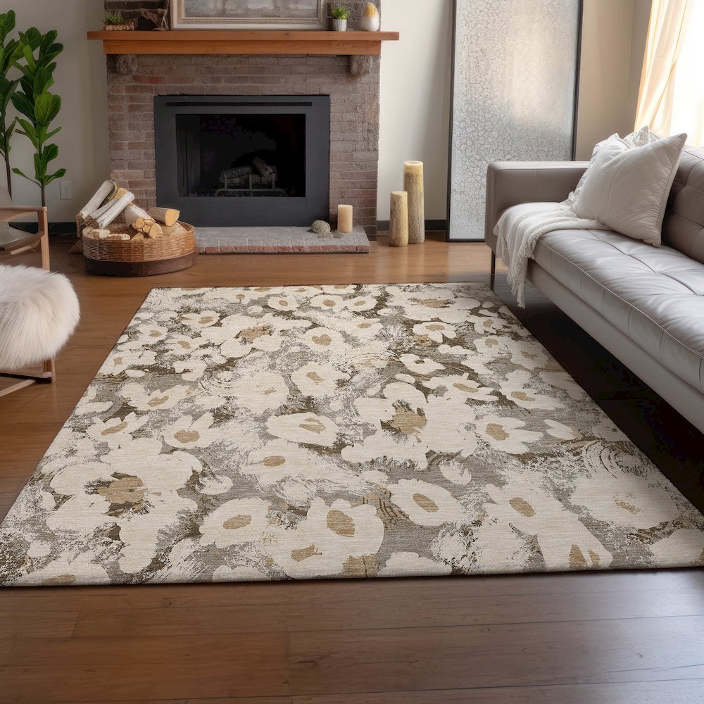 Premium Machine Washable Mayfield  Khaki 5' x 7'6" Rug. Picture 6