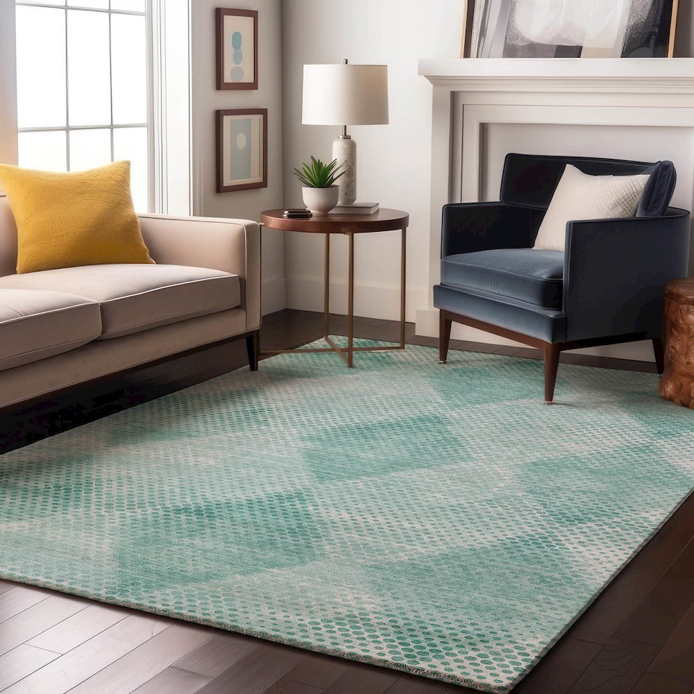 Premium Machine Washable Mayfield  Teal 5' x 7'6" Rug. Picture 5