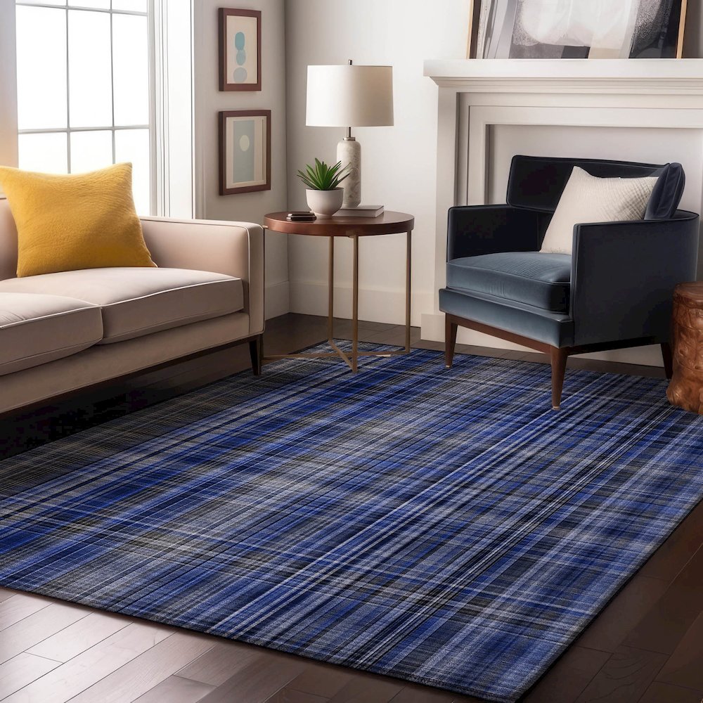 Premium Machine Washable Mayfield  Navy 5' x 7'6" Rug. Picture 5