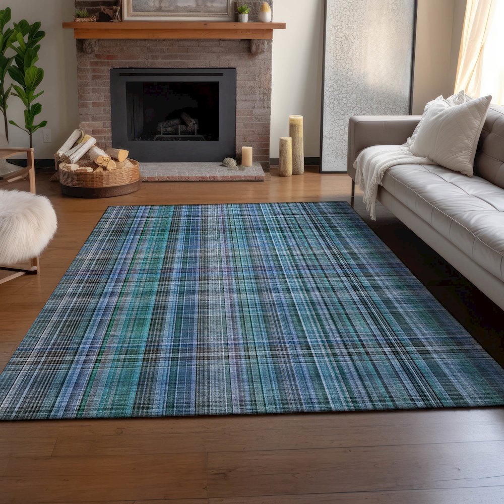 Premium Machine Washable Mayfield  Teal 5' x 7'6" Rug. Picture 6